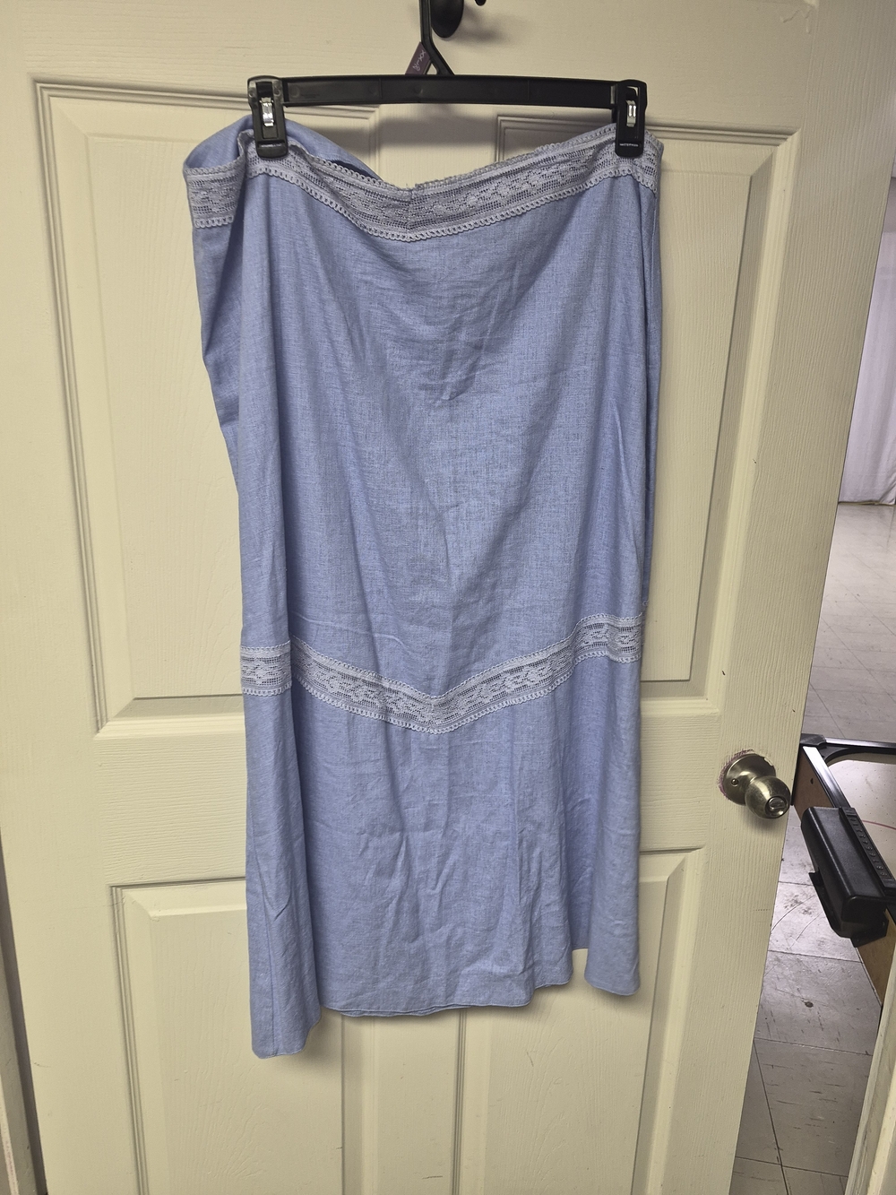 Courtenay Light Blue Maxi Slip Skirt with Lace Trim